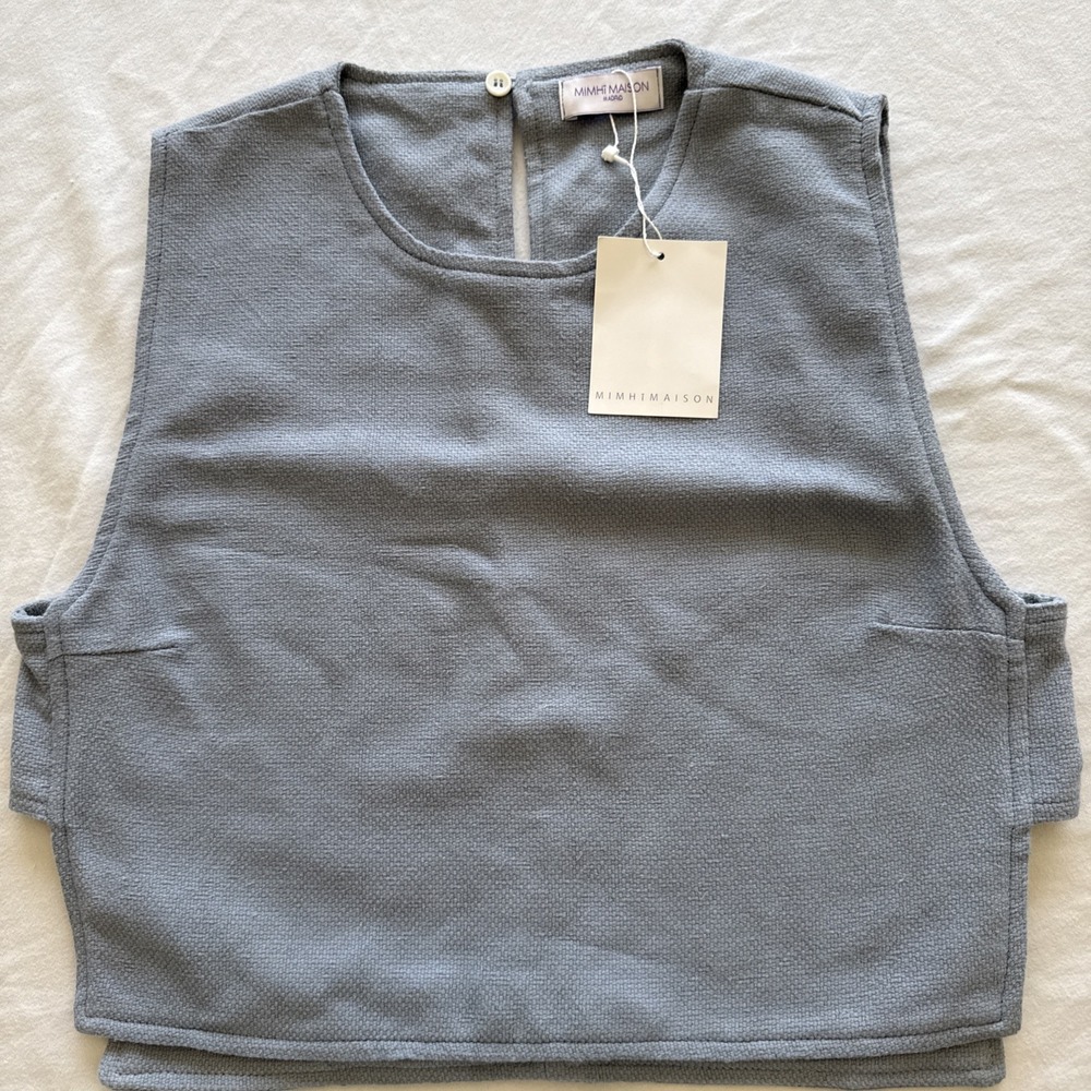 Mimi Maison Madrid Women XS Organic Cotton Light Blue Boho Cropped Tank Top